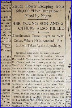 Frank Lloyd Wright Mamah Borthwick Cheney Slain By Servant 1914 Front Page