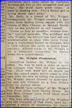 Frank Lloyd Wright Mamah Borthwick Cheney Slain By Servant 1914 Front Page