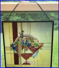 Frank Lloyd Wright May Basket Stained Glass Metal Framed Hanging 10'' No Base