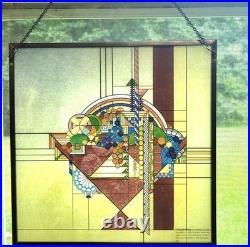 Frank Lloyd Wright May Basket Stained Glass Metal Framed Hanging 10'' No Base