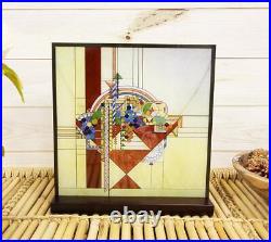 Frank Lloyd Wright Metal Framed May Basket Stained Glass Desktop Or Wall Plaque