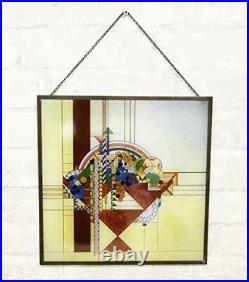 Frank Lloyd Wright Metal Framed May Basket Stained Glass Desktop Or Wall Plaque