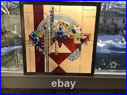 Frank Lloyd Wright Metal Framed May Basket Stained Glass Window. Plaque