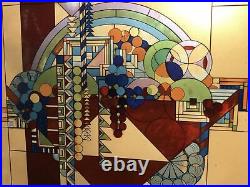 Frank Lloyd Wright Metal Framed May Basket Stained Glass Window. Plaque