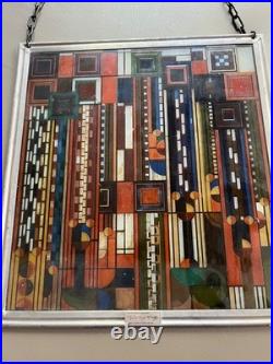 Frank Lloyd Wright Metal Framed Saguaro Cactus Flowers Stained Glass Wall Decor