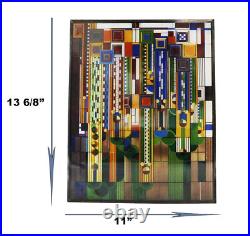 Frank Lloyd Wright Metal Framed Saguaro Cactus Flowers Stained Glass Wall Decor