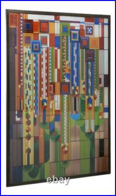 Frank Lloyd Wright Metal Framed Saguaro Cactus Flowers Stained Glass Wall Decor