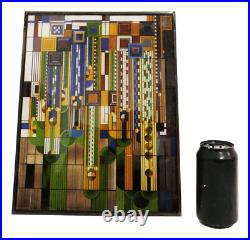 Frank Lloyd Wright Metal Framed Saguaro Cactus Flowers Stained Glass Wall Decor