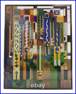 Frank Lloyd Wright Metal Framed Saguaro Cactus Flowers Stained Glass Wall Decor