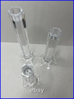 Frank Lloyd Wright Miller Rogaska Crystal Candlestick Holders Set Of 3 Y2K