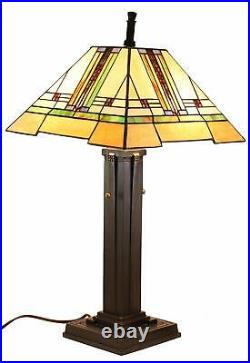 Frank Lloyd Wright Mission Style Pyramid Translucent Glass Side Table Lamp Decor