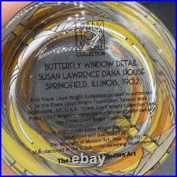 Frank Lloyd Wright MoMA Butterfly Window Glass Set of 3 Blue Yellow Whiskey