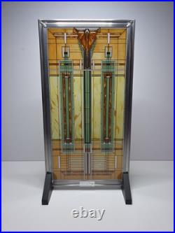 Frank Lloyd Wright Oak Park Skylight Stained Glass Panel Steel Frame Decor