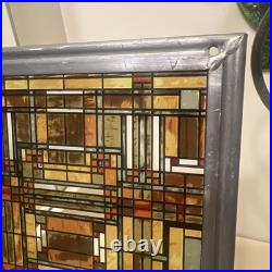 Frank Lloyd Wright Oak Park Skylight Stained Glass Panel Steel Frame Decor