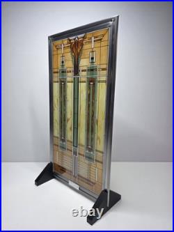Frank Lloyd Wright Oak Park Skylight Stained Glass Panel Steel Frame Decor