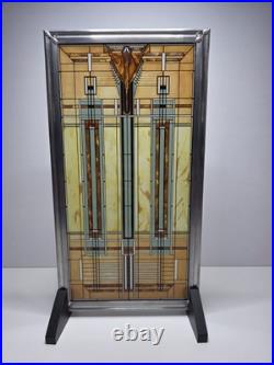 Frank Lloyd Wright Oak Park Skylight Stained Glass Panel Steel Frame Decor