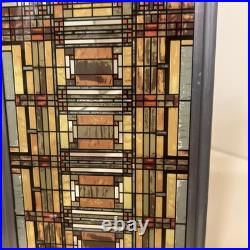 Frank Lloyd Wright Oak Park Skylight Stained Glass Panel Steel Frame Decor