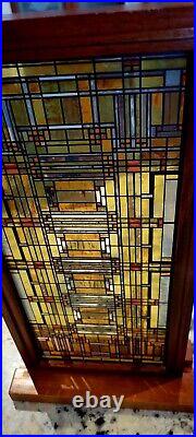 Frank Lloyd Wright Oak Park Stained Glass In Wood Frame With Stand