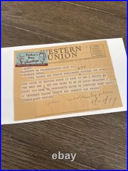 Frank Lloyd Wright Original 1949 Western Union Telegram Louis Sullivan