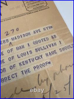Frank Lloyd Wright Original 1949 Western Union Telegram Louis Sullivan