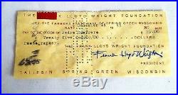 Frank Lloyd Wright Original Signed Check Farmers State Bank 1949