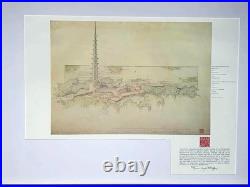 Frank Lloyd Wright'Pavilion for Leesburg Floating Gardens' Pencil & Color