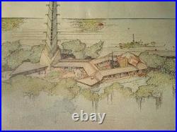 Frank Lloyd Wright'Pavilion for Leesburg Floating Gardens' Pencil & Color