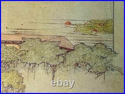 Frank Lloyd Wright'Pavilion for Leesburg Floating Gardens' Pencil & Color