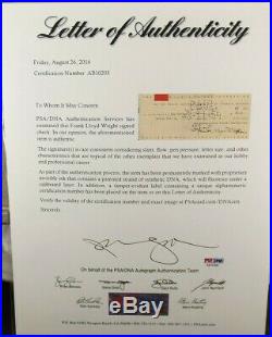 Frank Lloyd Wright Prominent American Architect Signed Check Display PSA/DNA