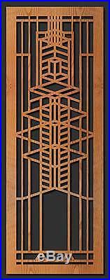 Frank Lloyd Wright ROBIE HOUSE Art Glass Design WALL HANGING Etched Wood 31x11-B
