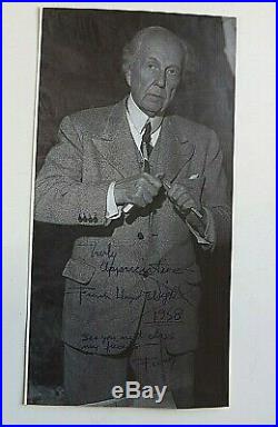 Frank Lloyd Wright Rare Inscribed & Signed 5 X 10 Photo Dated 1958 With Coa