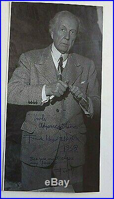 Frank Lloyd Wright Rare Inscribed & Signed 5 X 10 Photo Dated 1958 With Coa