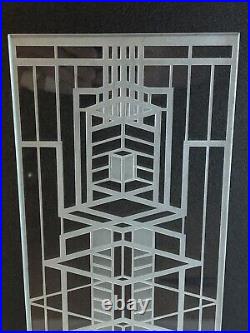 Frank Lloyd Wright Robie House Window No. 51 Etched Art Glass With Wood Base