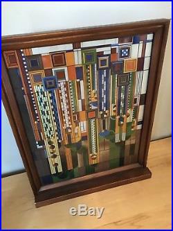Frank Lloyd Wright SAGUARO FORMS CACTUS FLOWERS Stained Art Glass Panel Display