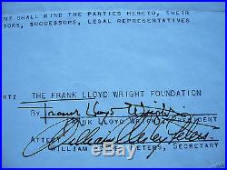 Frank Lloyd Wright SIGNED Contract with the Frank Lloyd Wright Foundation