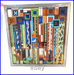 Frank Lloyd Wright Saguaro Cactus Flowers Stained Glass Art with Metal Frame