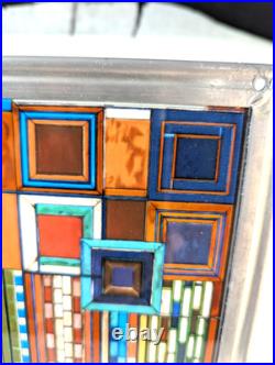 Frank Lloyd Wright Saguaro Cactus Flowers Stained Glass Art with Metal Frame