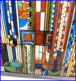 Frank Lloyd Wright Saguaro Cactus Flowers Stained Glass Art with Metal Frame