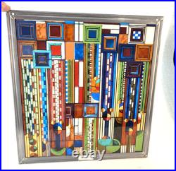Frank Lloyd Wright Saguaro Cactus Flowers Stained Glass Art with Metal Frame