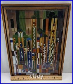 Frank Lloyd Wright Saguaro Cactus Flowers Stained Glass Panel 12 x 15 (Frame)