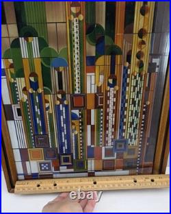Frank Lloyd Wright Saguaro Cactus Flowers Stained Glass Panel 12 x 15 (Frame)