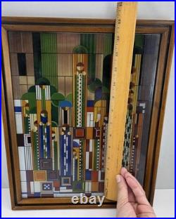Frank Lloyd Wright Saguaro Cactus Flowers Stained Glass Panel 12 x 15 (Frame)