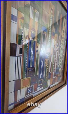 Frank Lloyd Wright Saguaro Cactus Flowers Stained Glass Panel 12 x 15 (Frame)
