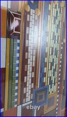 Frank Lloyd Wright Saguaro Cactus Flowers Stained Glass Panel 12 x 15 (Frame)