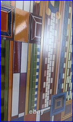 Frank Lloyd Wright Saguaro Cactus Flowers Stained Glass Panel 12 x 15 (Frame)