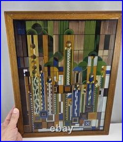 Frank Lloyd Wright Saguaro Cactus Flowers Stained Glass Panel 12 x 15 (Frame)