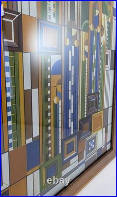 Frank Lloyd Wright Saguaro Cactus Flowers Stained Glass Panel 12 x 15 (Frame)