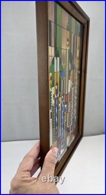 Frank Lloyd Wright Saguaro Cactus Flowers Stained Glass Panel 12 x 15 (Frame)