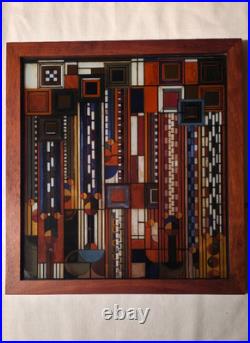 Frank Lloyd Wright Saguaro Cactus Flowers Stained Glass with Wood Frame Stand