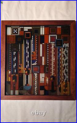 Frank Lloyd Wright Saguaro Cactus Flowers Stained Glass with Wood Frame Stand